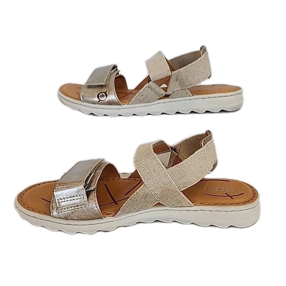 Born Alli Leather/Fabric Stretch Sandal Gold Metallic Women's 7.5M - Picture 3 of 7